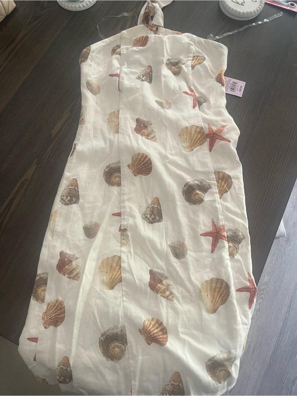 wild fable White Beach Print Halter Dress with Shells